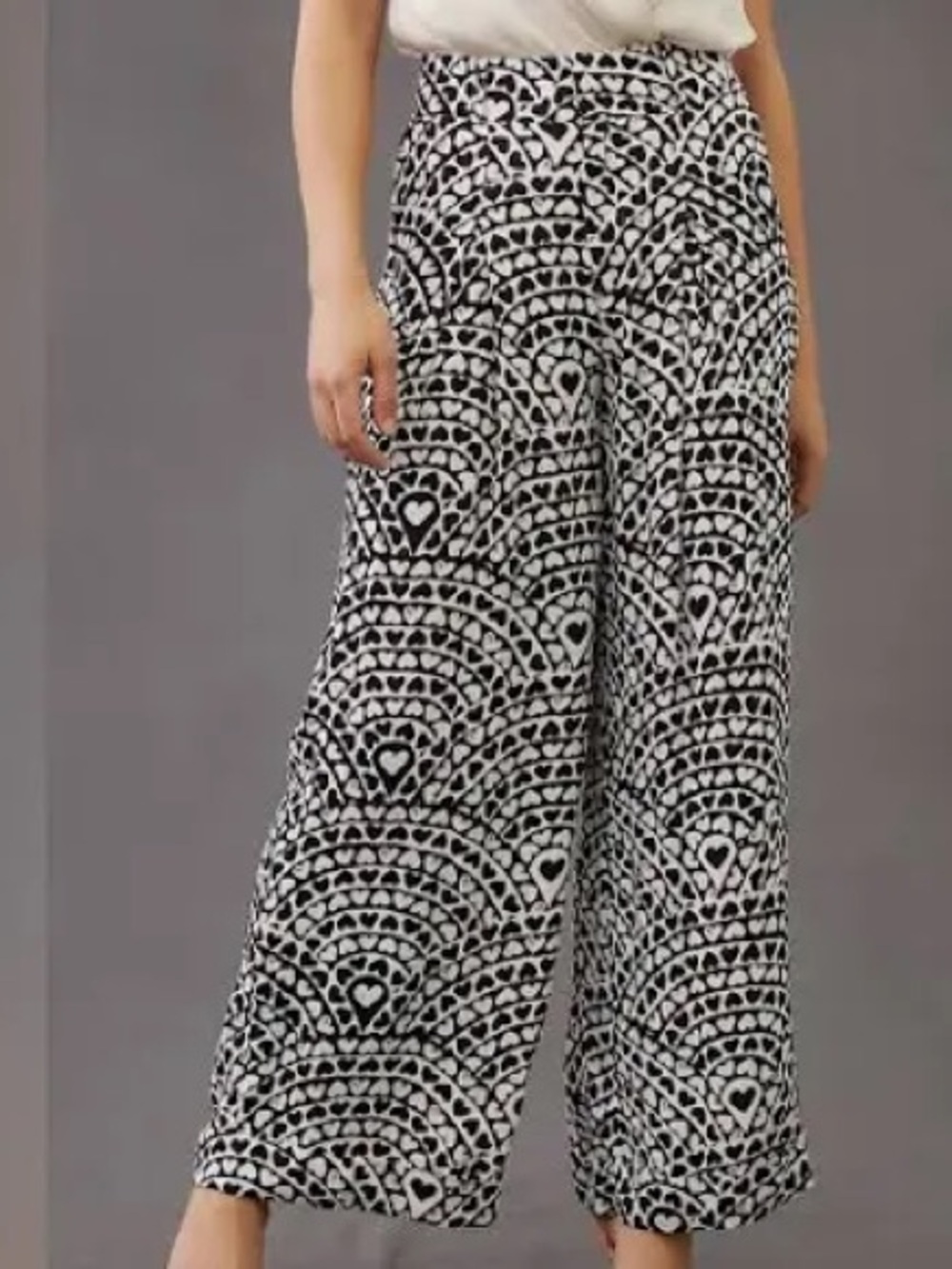 FARM Rio Black & White Heart Print Wide Leg Pants Size S
